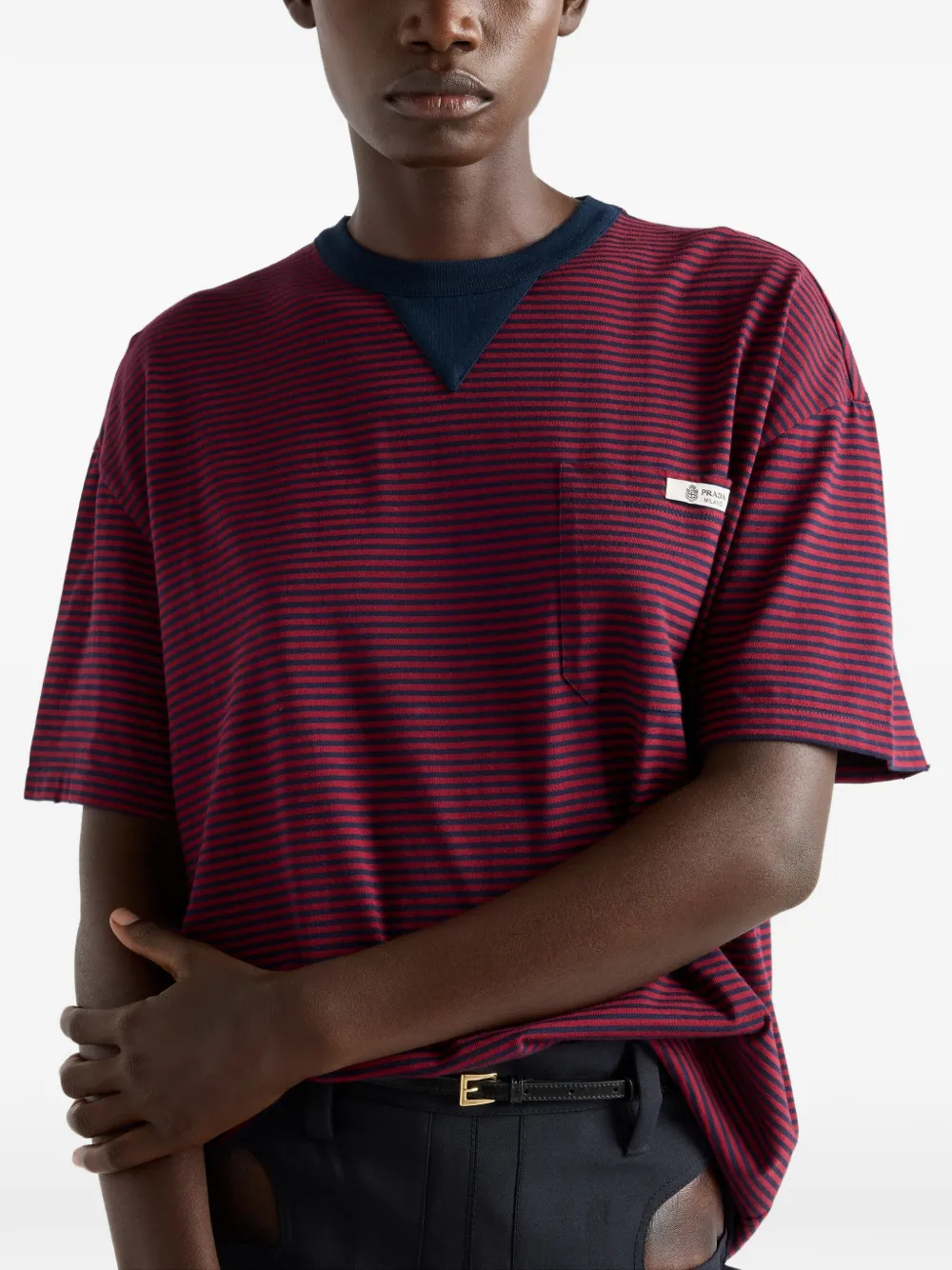 Prada Gestreepte T-shirt met zak Rood