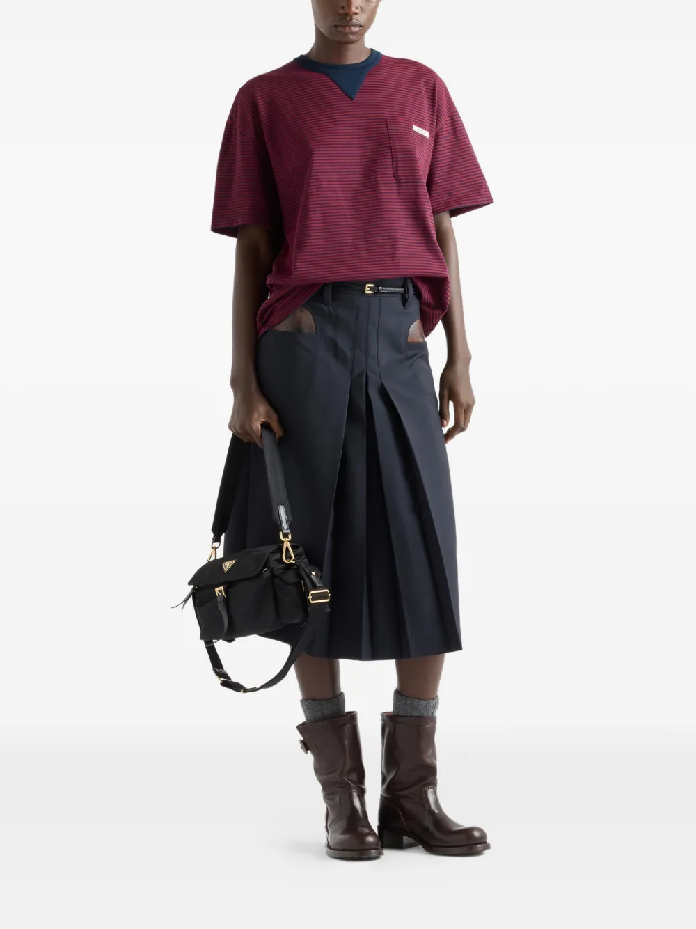 Prada Gestreepte T-shirt met zak Rood
