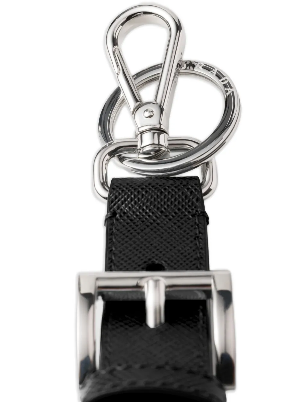  Prada Triangle-logo Leather Keyring - Black 