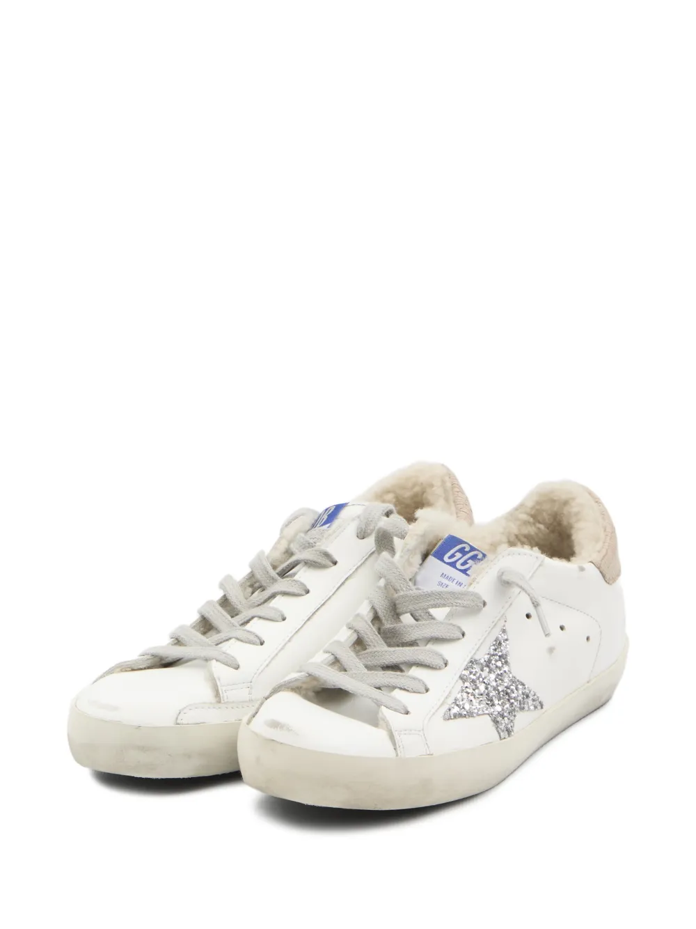 Golden Goose Super-Star glittered-star shearling-lining sneakers - Wit