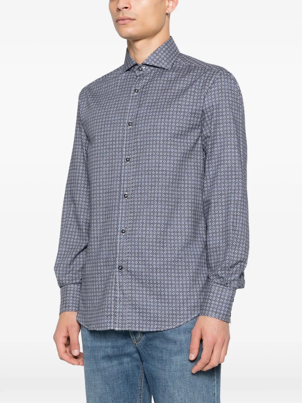  Brunello Cucinelli Geometric-pattern Shirt - Blue 