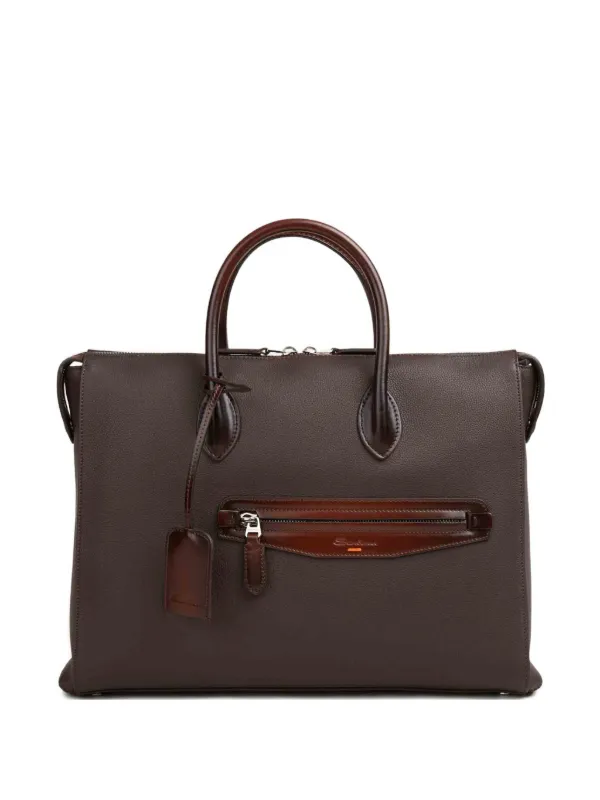Santoni Grained-leather Briefcase in Brown