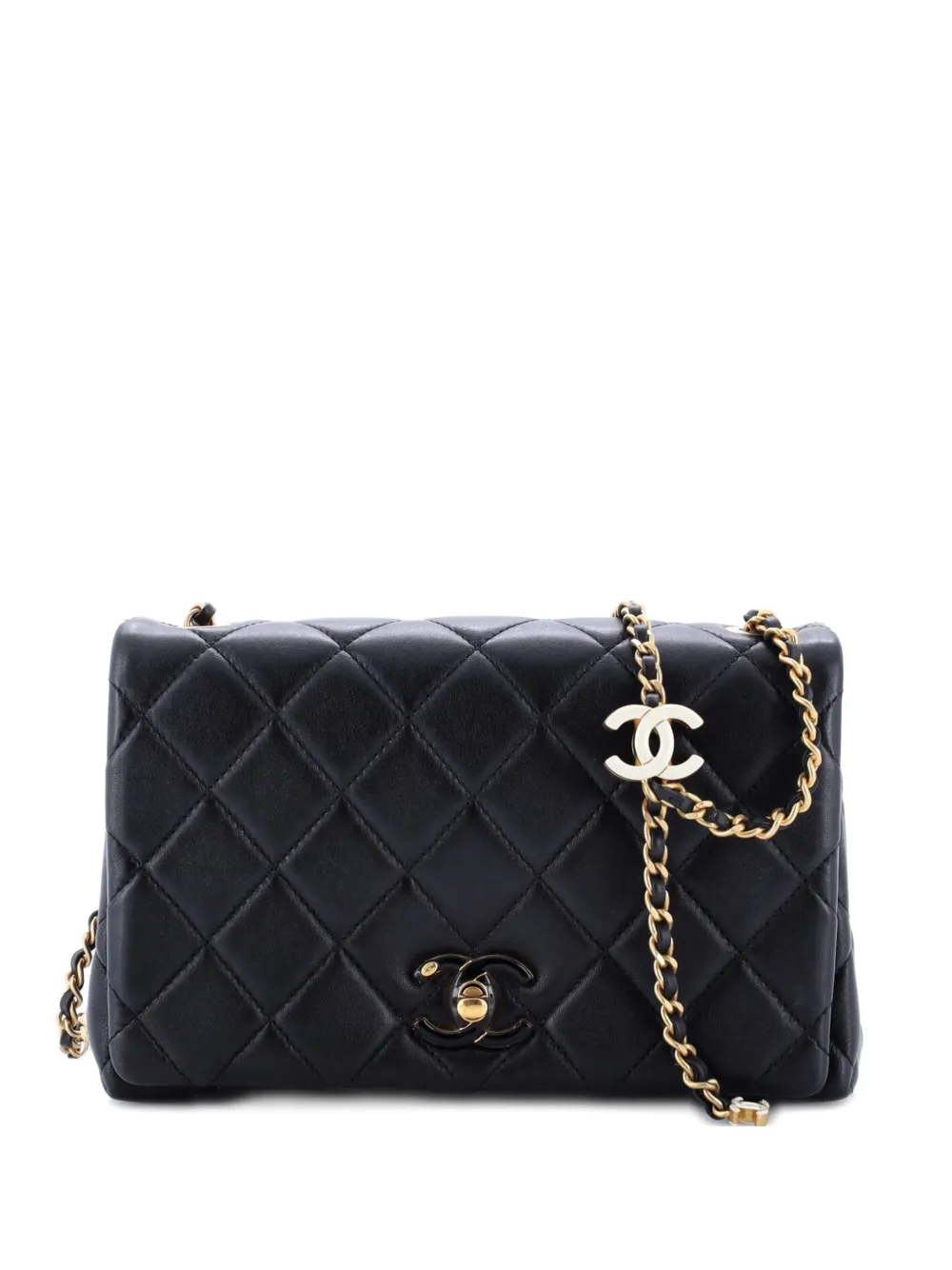 CHANEL Pre-Owned Borsa a tracolla Multi CC piccola in pelle di agnello trapuntata con battente e catena - Nero