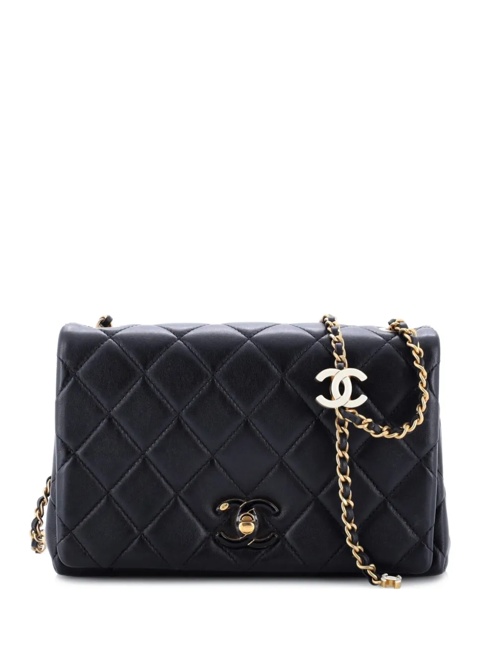 CHANEL Pre-Owned Borsa a tracolla Multi CC piccola in pelle di agnello trapuntata con battente e catena - Nero