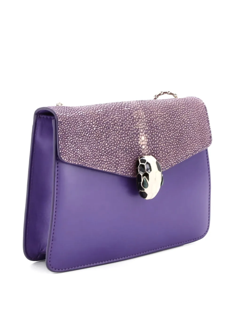 Pre-owned Bvlgari Serpenti Forever Square Leather And Stingray Small Shoulder Bag In Purple
