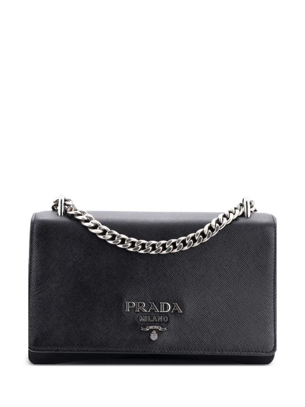 Prada Pre-Owned Chain Flap Crossbody Bag Tessuto and Saffiano Leather Medium shoulder bag - Nero