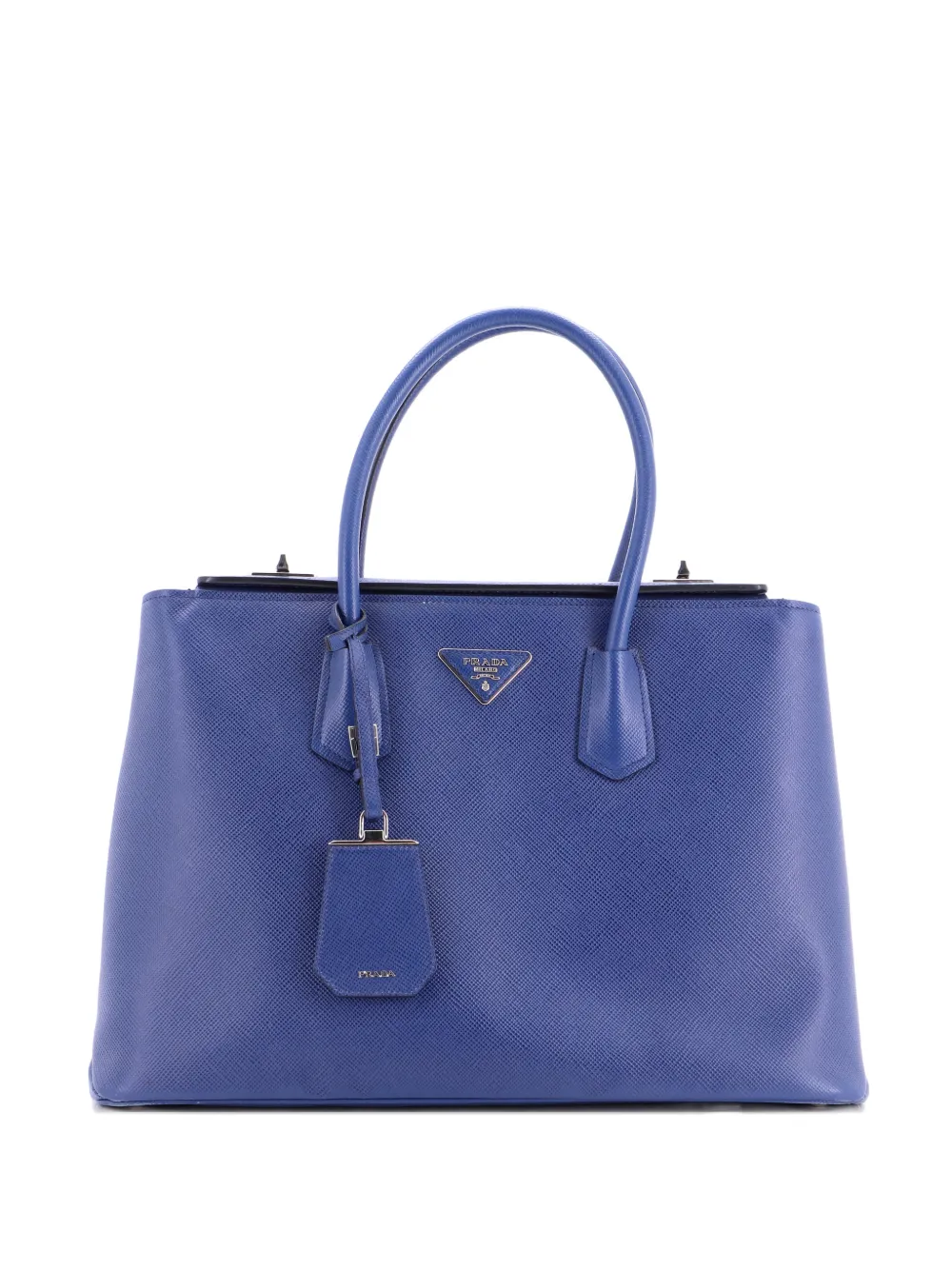 PRADA Pre-owned Turnlock Cuir Twin Saffiano Leather Medium Tote Bag In Blue