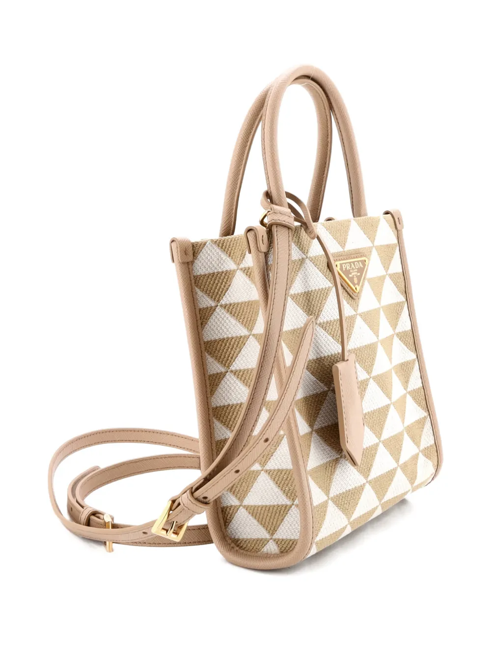 PRADA Pre-owned Symbole Shopper Tote Jacquard Mini Crossbody Bag In Neutral