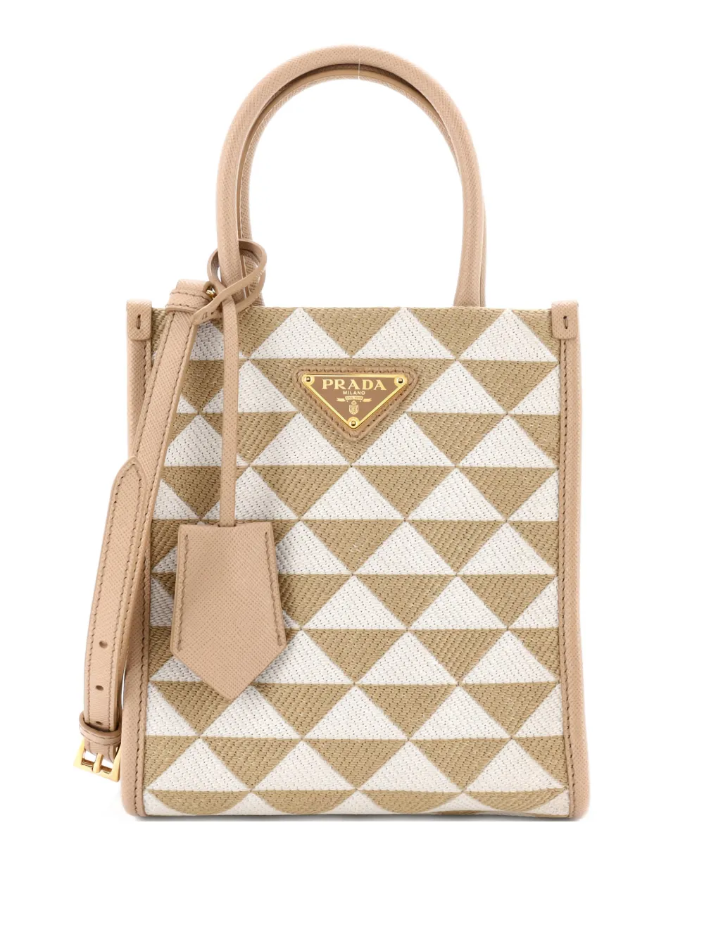 PRADA Pre-owned Symbole Shopper Tote Jacquard Mini Crossbody Bag In Neutral