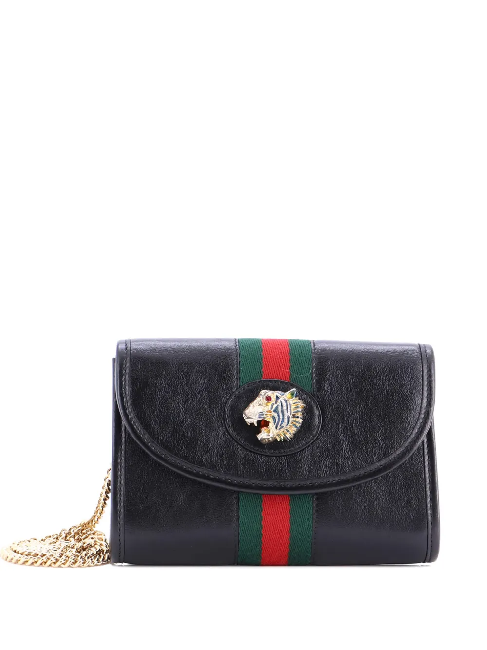 Gucci Pre-Owned Rajah Web Chain Shoulder Bag Leather Mini crossbody bag - Nero