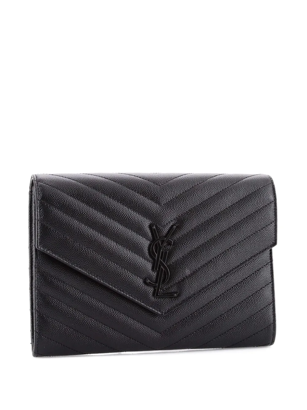 Saint Laurent Pre-Owned Clutch Classic Monogram Envelope in pelle matelassé con motivo chevron e cinturino da polso - Nero