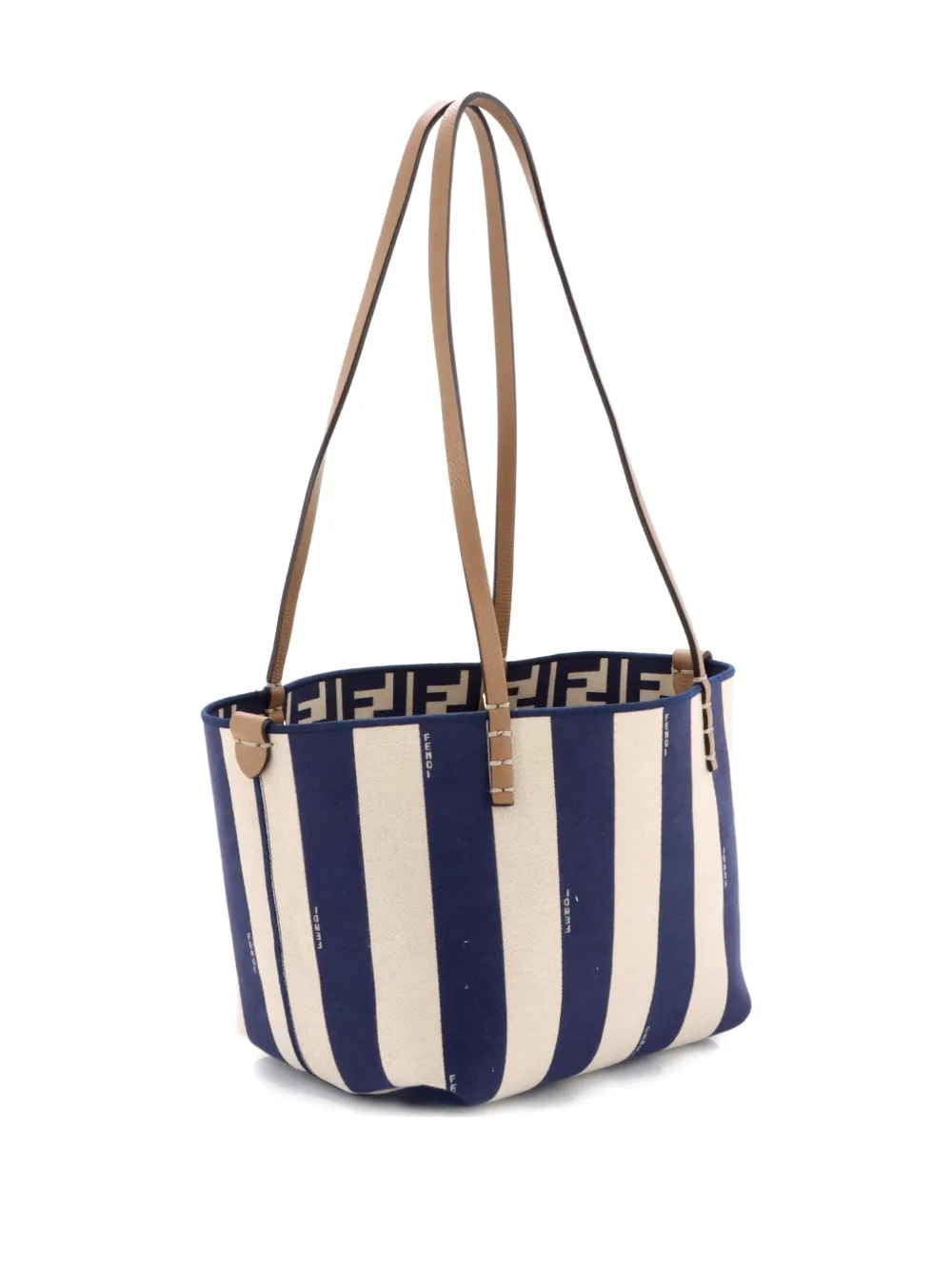 Pre-owned Fendi Reversible Roll Zucca Canvas Medium Tote Bag In Blue