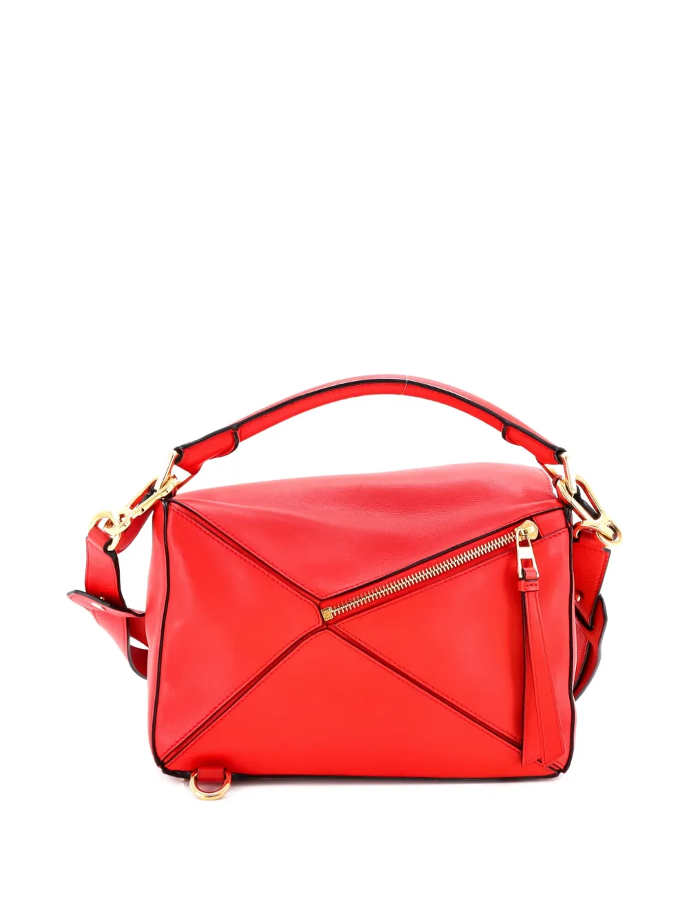 Pre-owned Loewe Puzzle Bag Leather Small Satchel In Red
