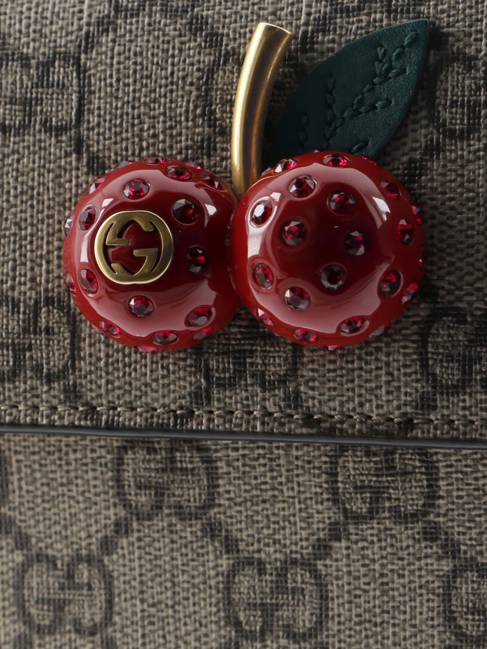 Pre-owned Gucci Cherries Wallet On Chain Gg Coated Canvas Mini Crossbody Bag In Brown