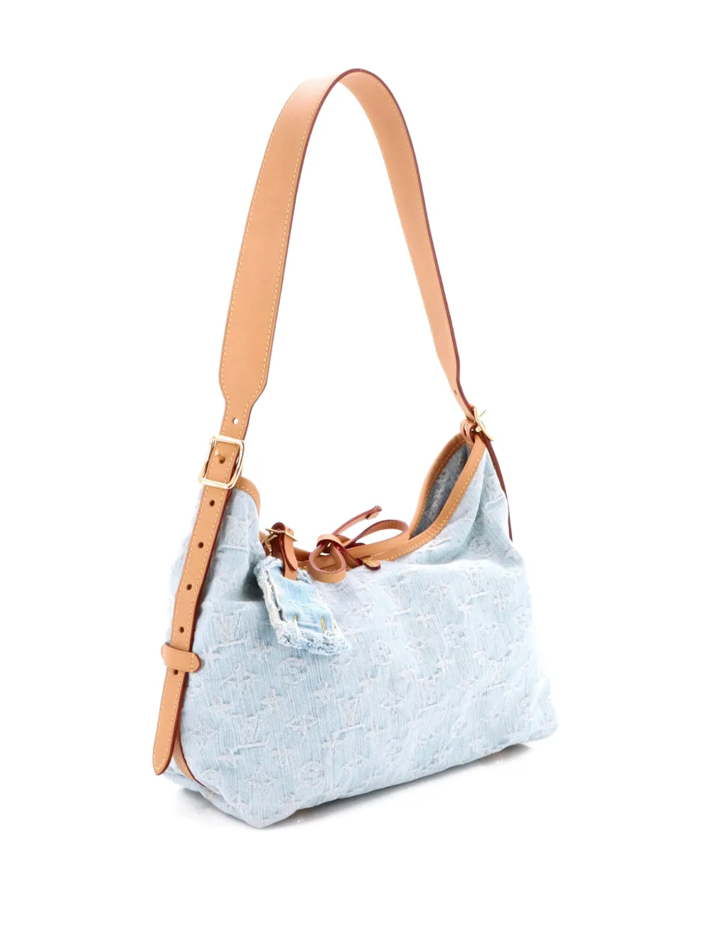 Pre-owned Louis Vuitton Carryall Monogram Denim Pm Hobo Bag In Blue