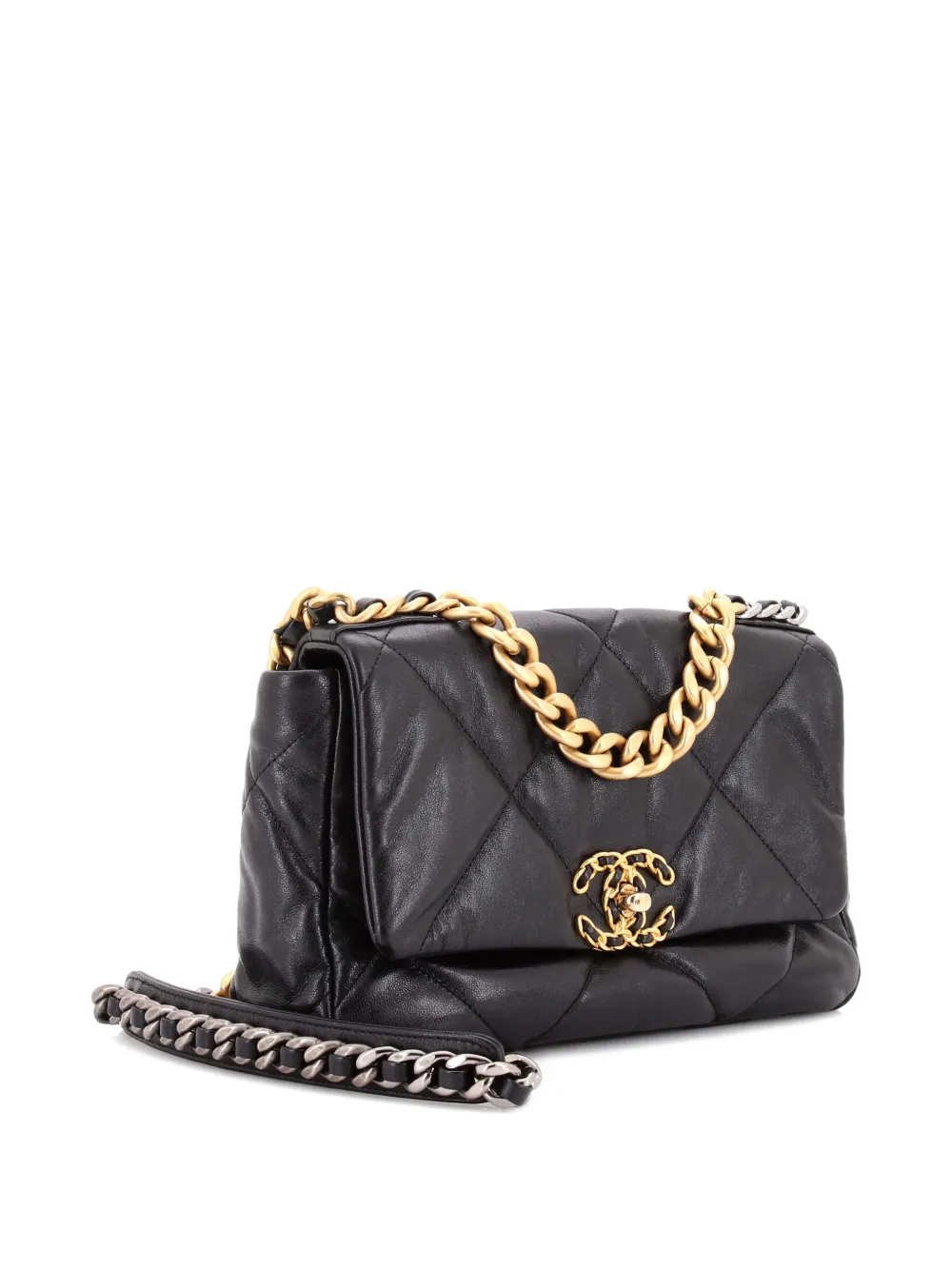 Pre-owned Chanel 19 Flap Bag Quilted Leather Medium Crossbody Bag In Black
