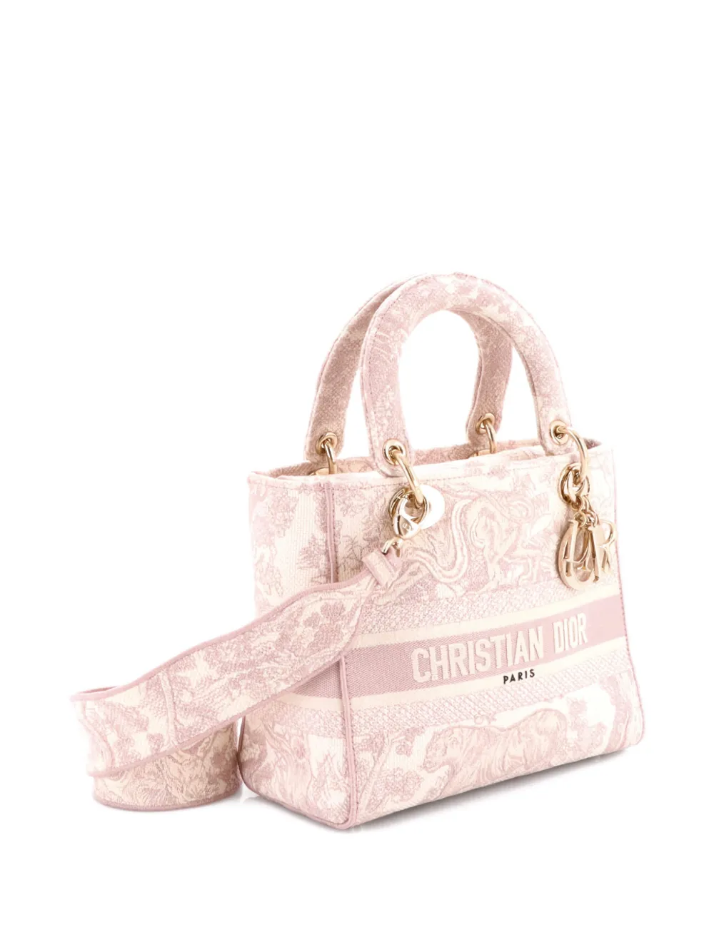 Pre-owned Dior Toile De Jouy Lady D-lite Bag Embroidered Canvas Tote Bag In Neutral