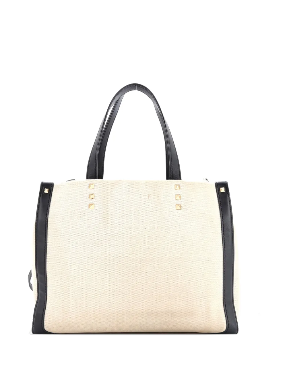 Pre-owned Valentino Garavani Grande Plage Vltn Canvas Small Tote Bag In Black