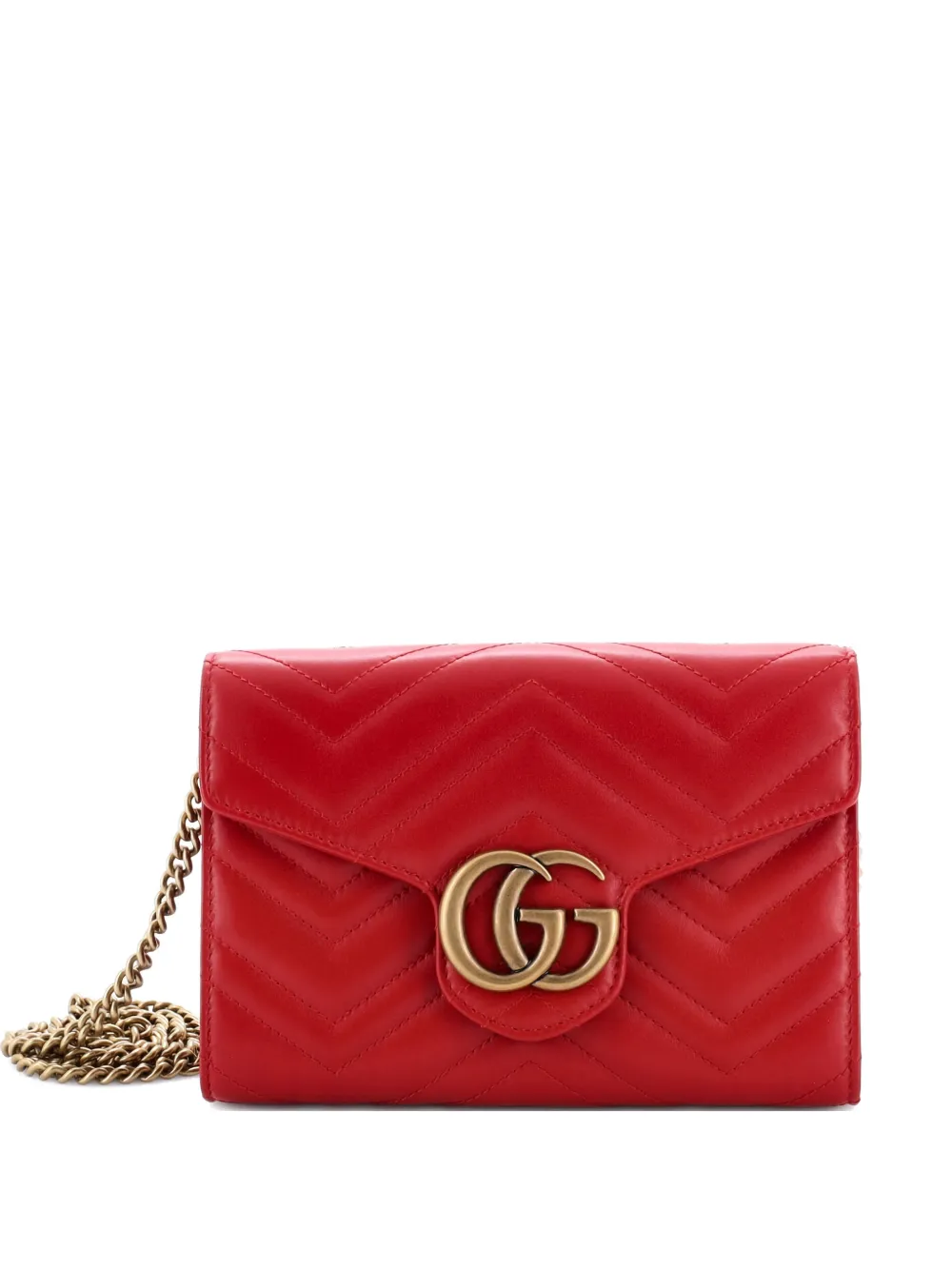 GUCCI Pre-owned Gg Marmont Chain Wallet Matelasse Leather Mini Crossbody Bag In Red