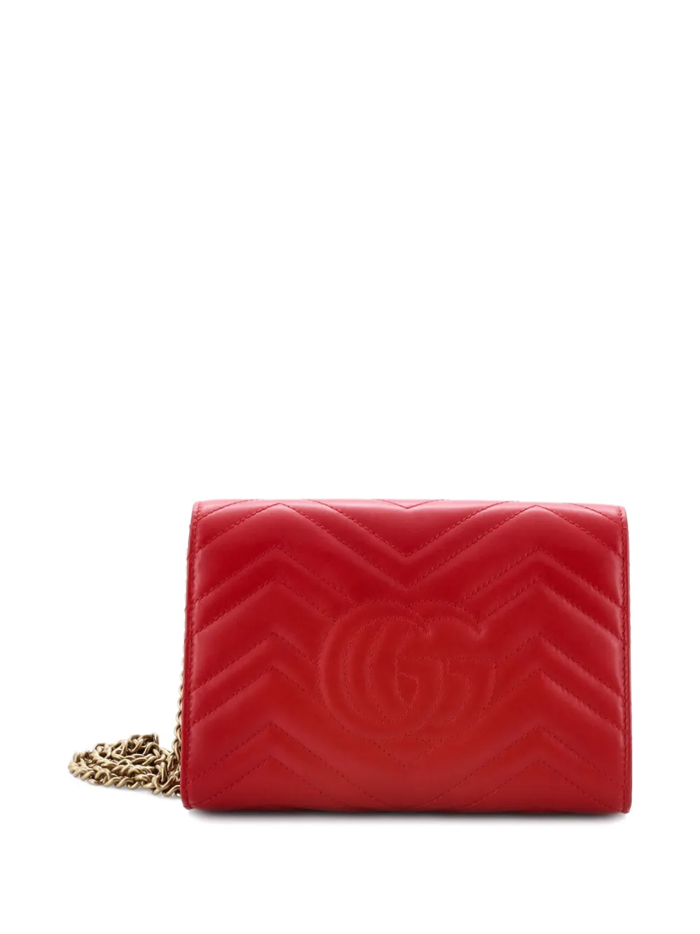 GUCCI Pre-owned Gg Marmont Chain Wallet Matelasse Leather Mini Crossbody Bag In Red