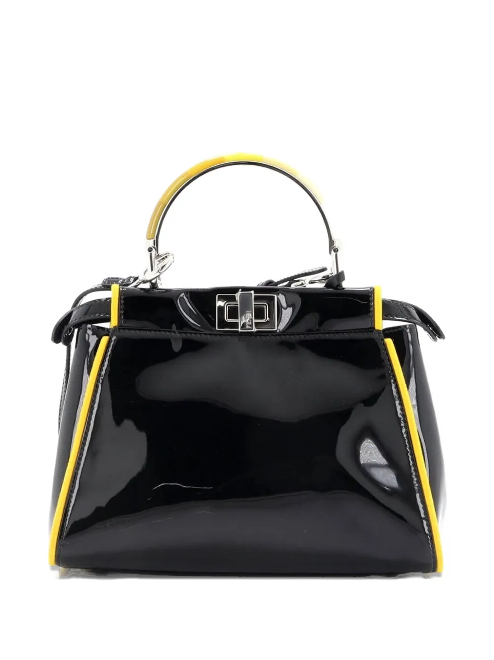 Fendi Pre-Owned Borsa a tracolla Peekaboo mini in pelle verniciata con manico in resina - Nero