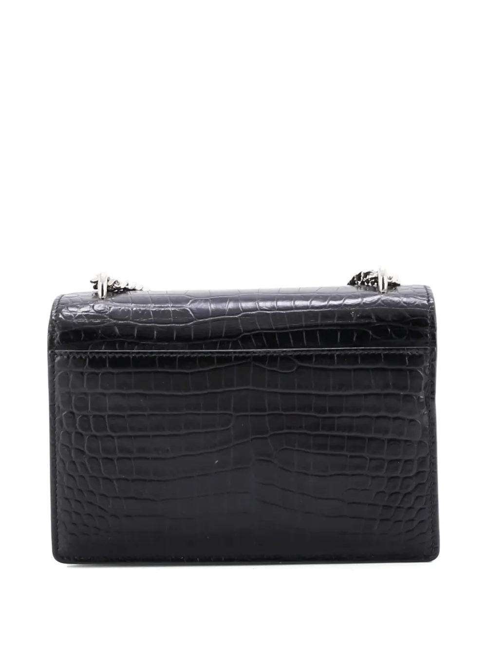 SAINT LAURENT Pre-owned Sunset Chain Wallet Crocodile Embossed Leather Crossbody Bag In Black