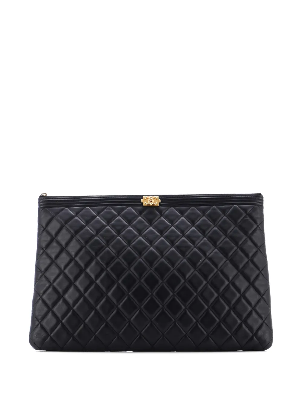 CHANEL Pre-owned Boy O Case Quilted Lambskin Large Clutch Bag In Black