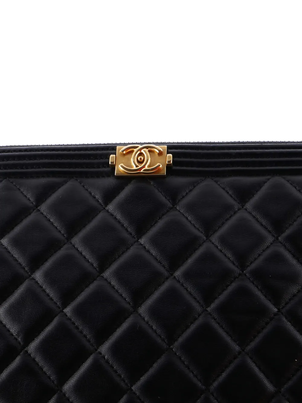 CHANEL Pre-owned Boy O Case Quilted Lambskin Large Clutch Bag In Black