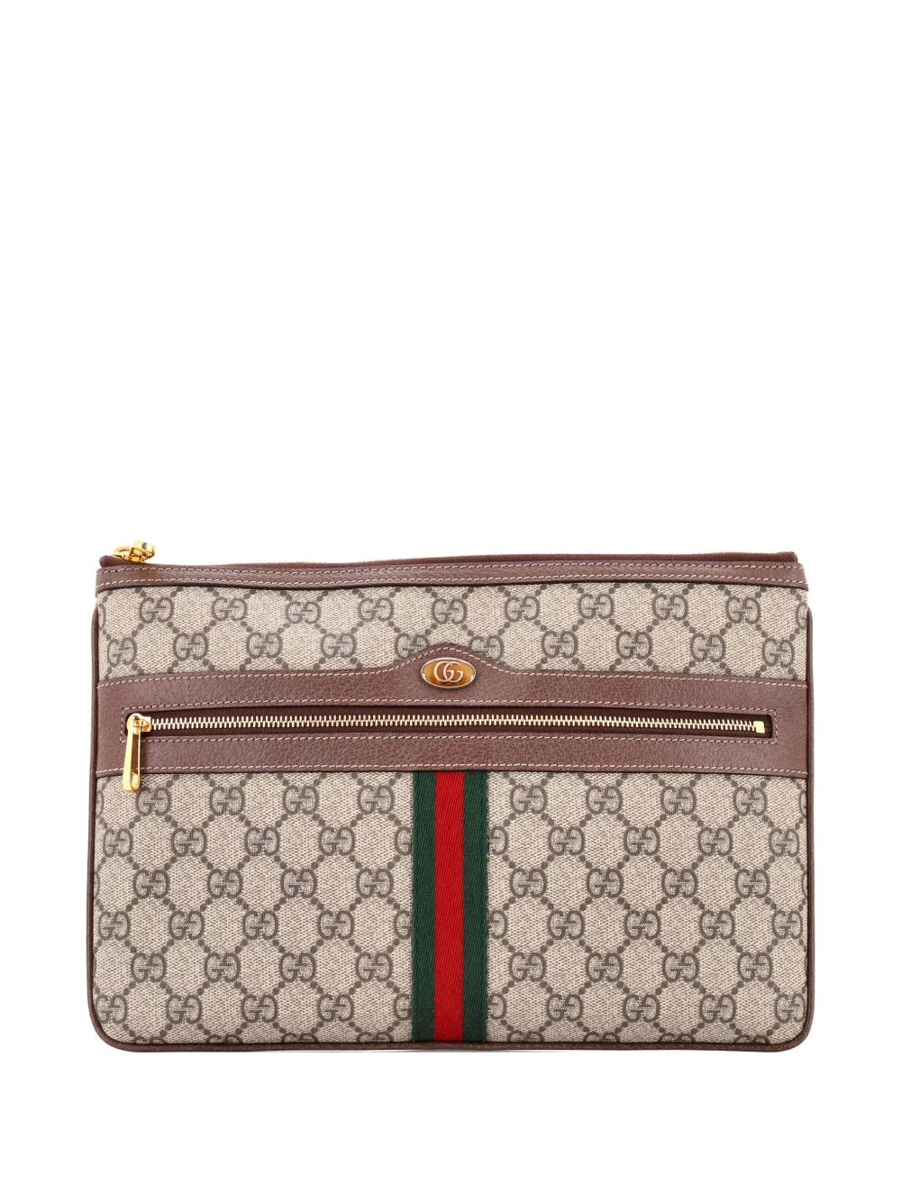 Gucci Pre-Owned Ophidia Zip Pouch GG Coated Canvas Large clutch bag - Marrone