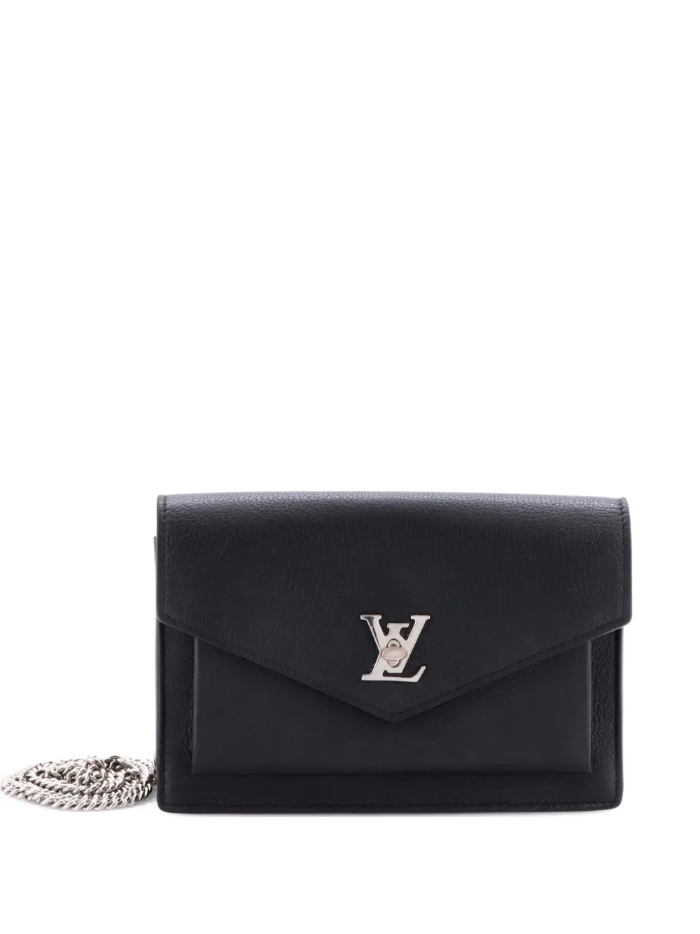 Pre-owned Louis Vuitton Mylockme Chain Pochette Leather Clutch Bag In Black