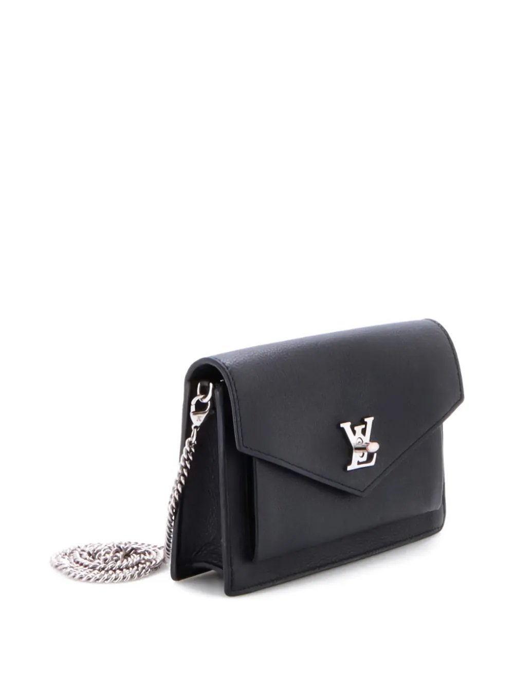 Pre-owned Louis Vuitton Mylockme Chain Pochette Leather Clutch Bag In Black