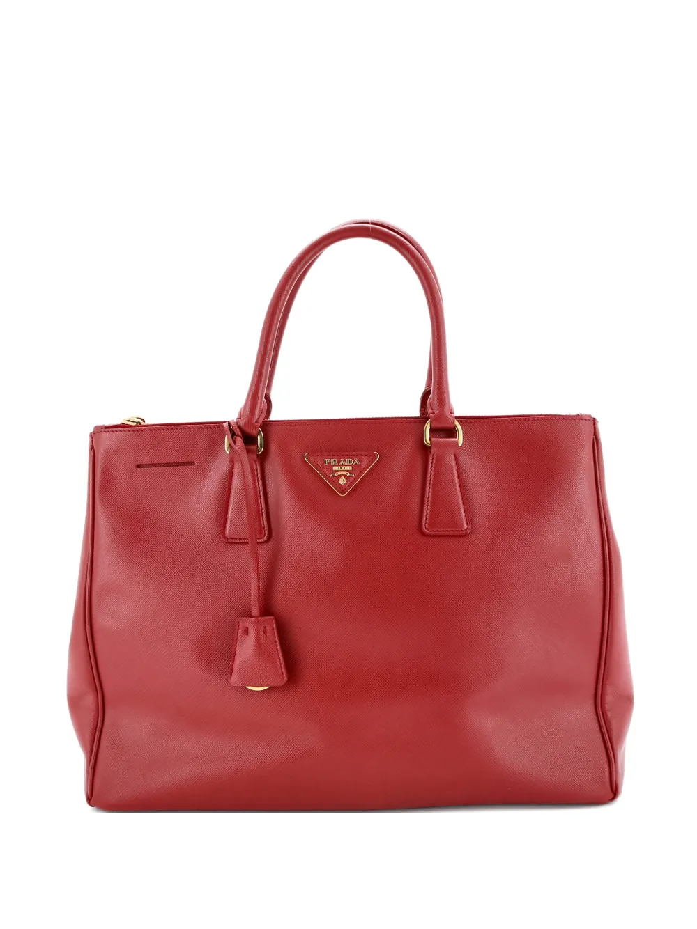 Pre-owned Prada Double Zip Lux Saffiano Leather Large Tote Bag In Red