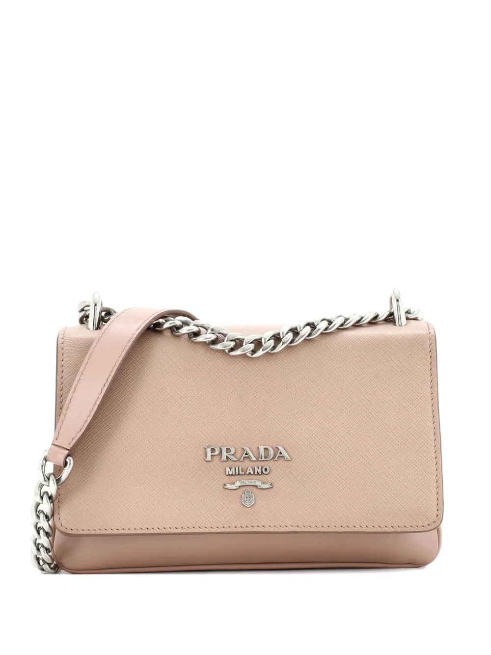 Pre-owned Prada Chain Flap Saffiano And Soft Calf Small Crossbody Bag In Neutral