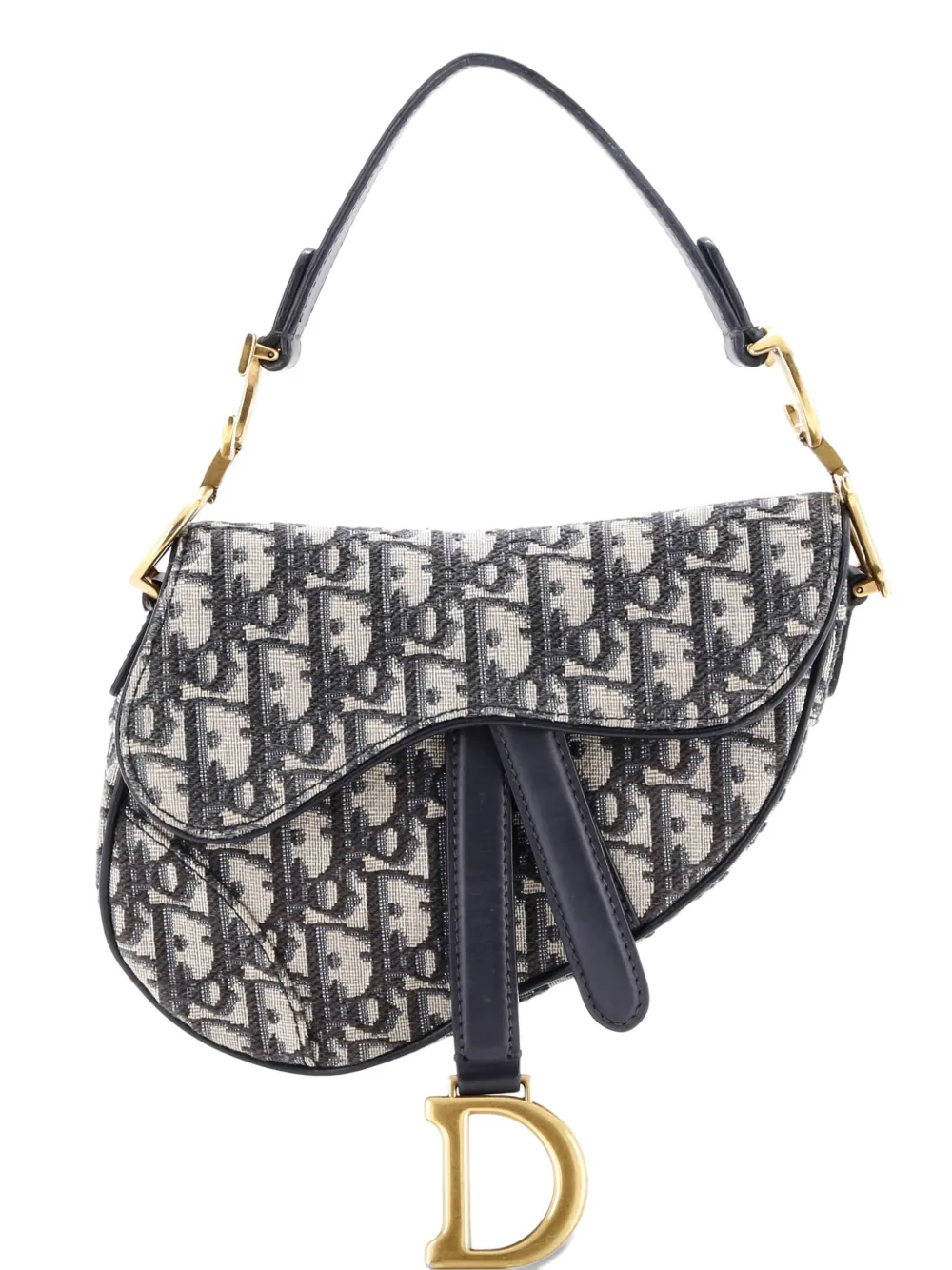 Pre-owned Dior Saddle Handbag Oblique Canvas Mini Shoulder Bag In Blue