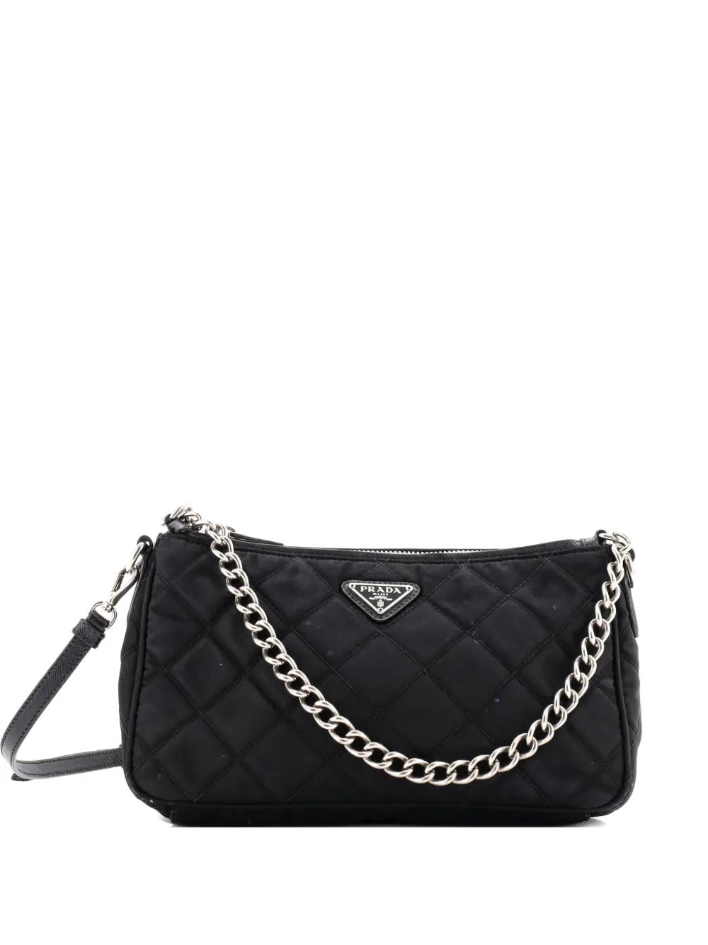 Prada Pre-Owned Chain Zip Shoulder Bag Quilted Tessuto Small crossbody bag - Nero