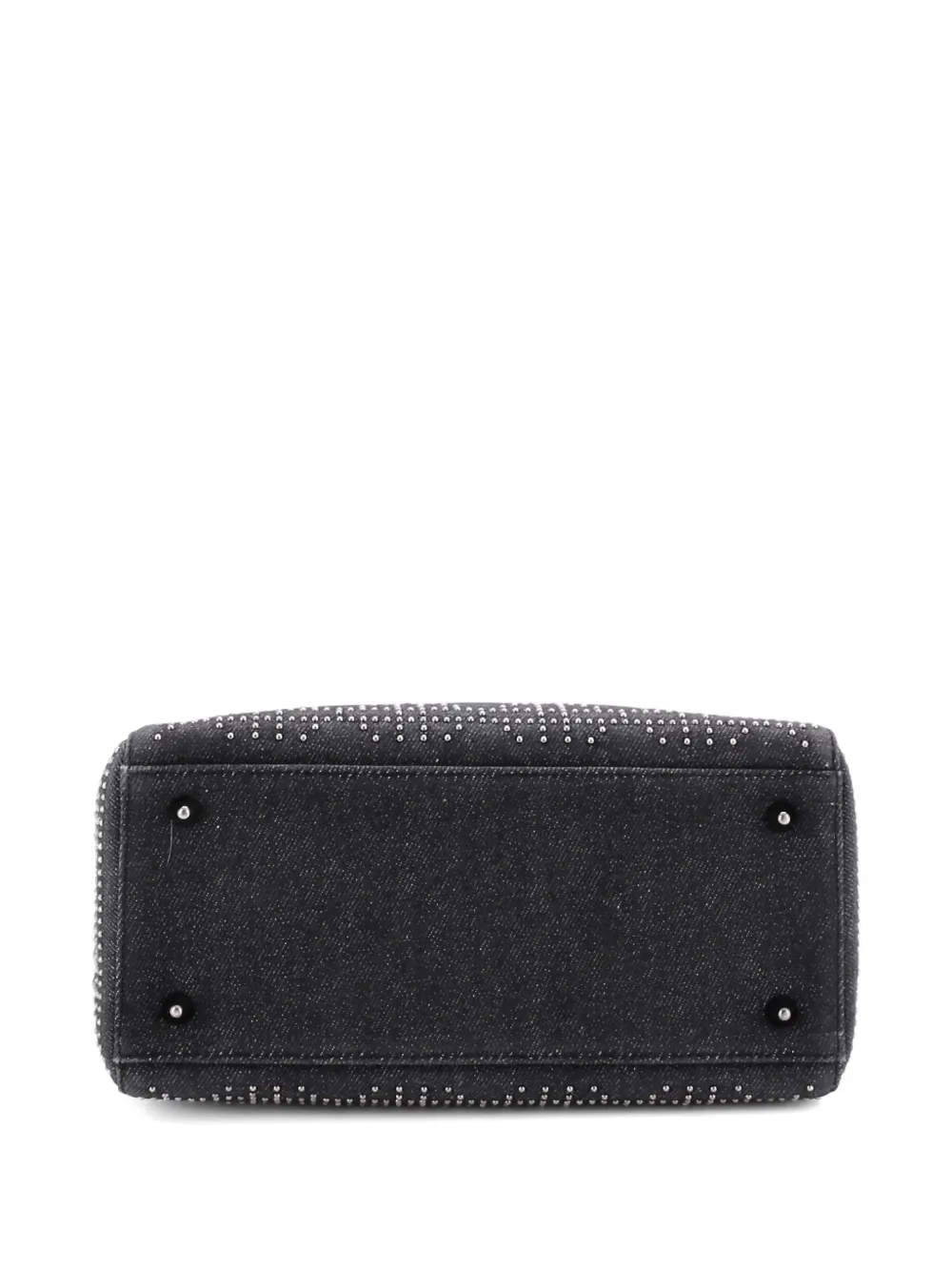 Pre-owned Dior Vintage Lady  Bag Cannage Studded Denim Medium Satchel In Gray