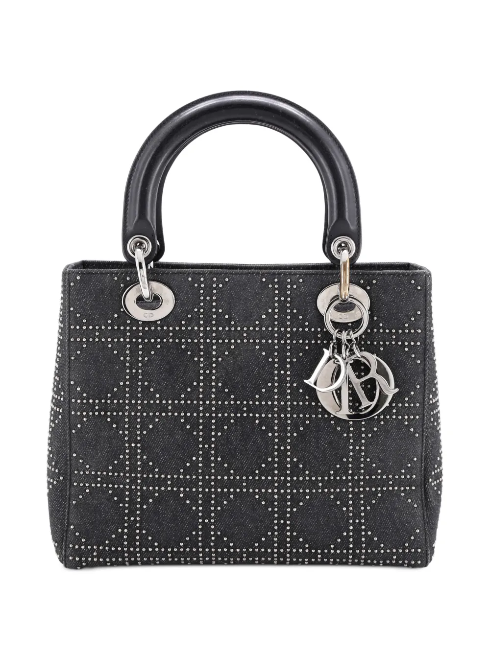 Christian Dior Pre-Owned Vintage Lady Dior Bag Cannage Studded Denim Medium satchel - Grigio