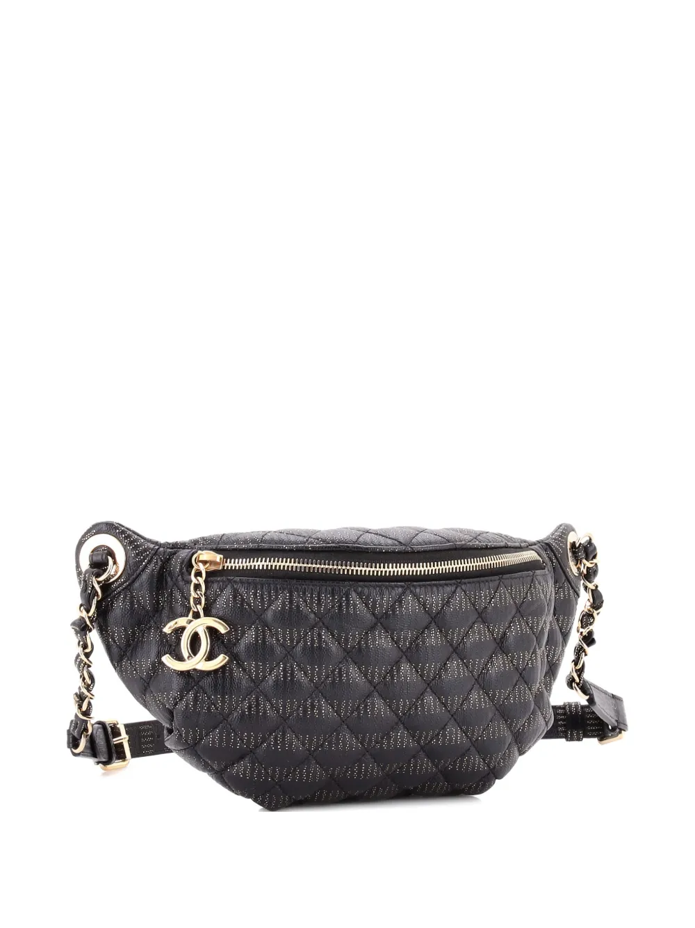 CHANEL Pre-owned Banane Waist Bag Quilted Leather Belt Bag In Black