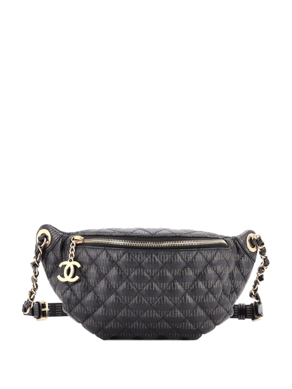CHANEL Pre-owned Banane Waist Bag Quilted Leather Belt Bag In Black