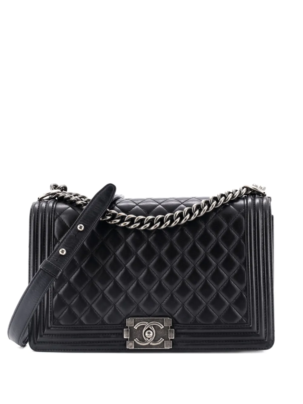 Pre-owned Chanel Boy Flap Bag Quilted Calfskin New Medium Shoulder Bag In Black