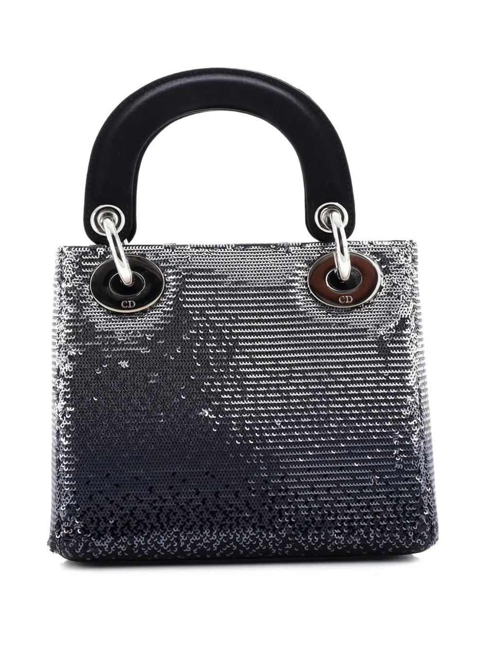 Pre-owned Dior Lady  Bag Sequin Embellished Satin Mini Satchel In Black