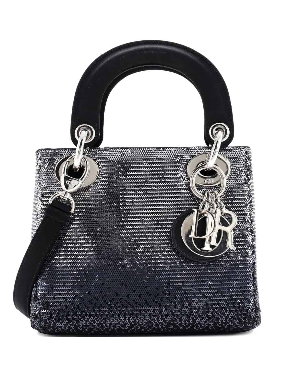 Pre-owned Dior Lady  Bag Sequin Embellished Satin Mini Satchel In Black