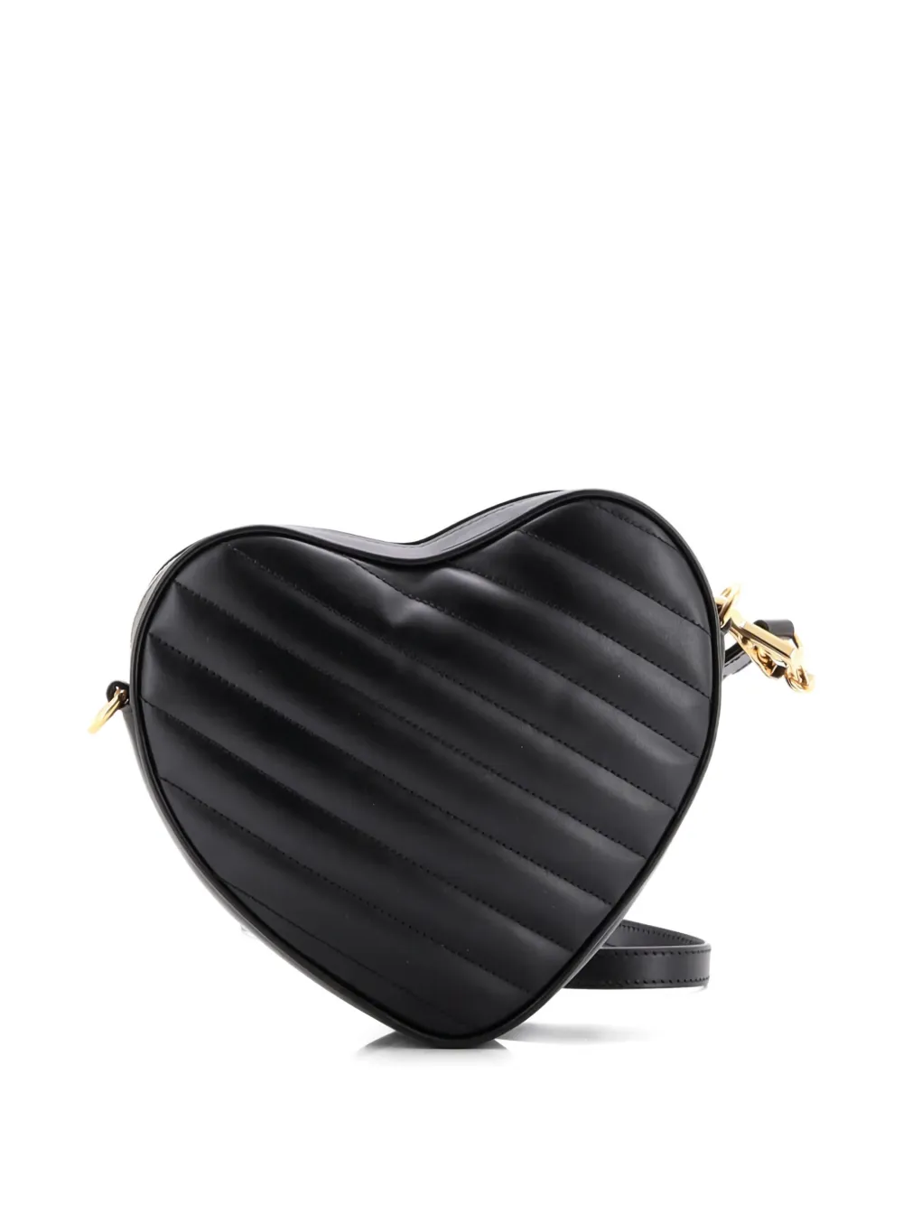 GUCCI Pre-owned Interlocking G Heart Diagonal Quilted Leather Mini Shoulder Bag In Black