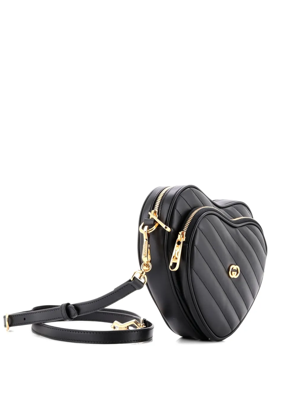 Click to view more detailed imagery on our partner's website Pre-owned Gucci Interlocking G Heart Diagonal Quilted Leather Mini Shoulder Bag In Black