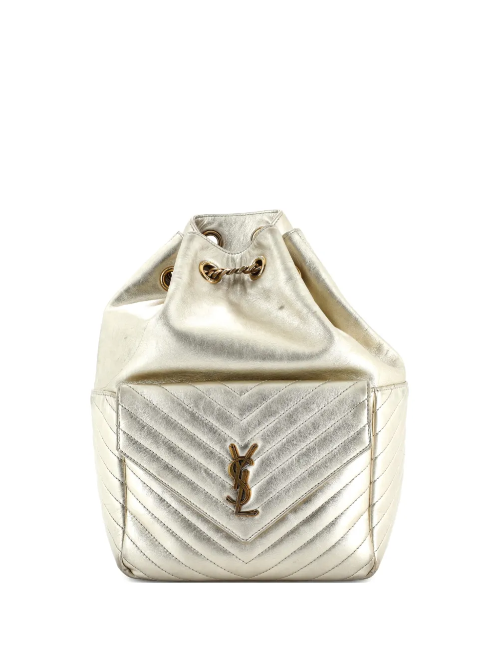 Pre-owned Saint Laurent Joe Matelasse Chevron Leather Backpack In Gold