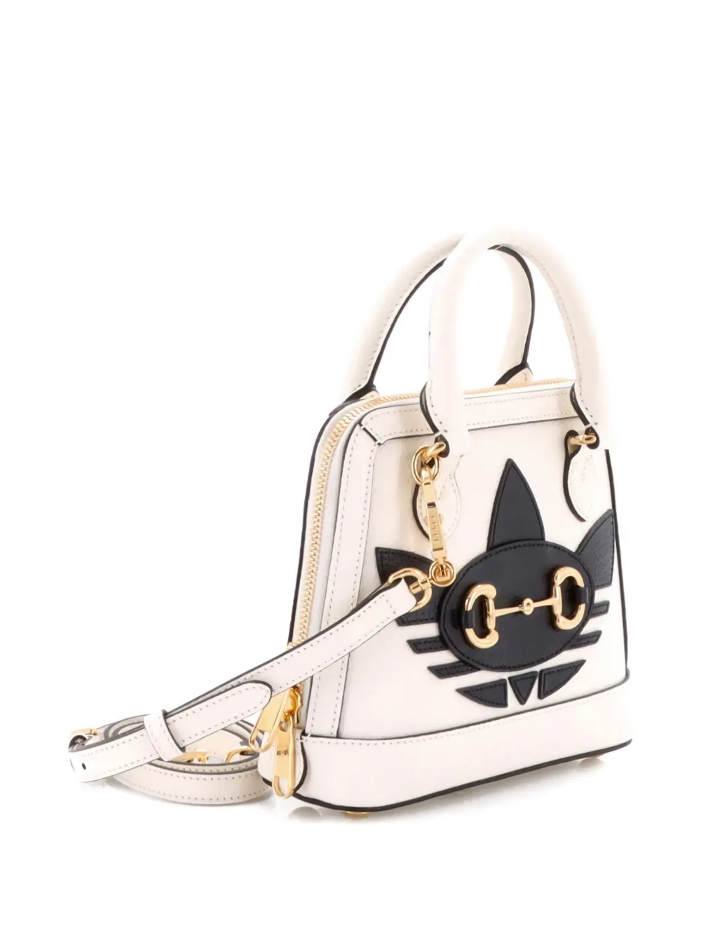 Pre-owned Gucci X Adidas Horsebit 1955 Top Handle Bag Leather With Applique Mini Satchel In White