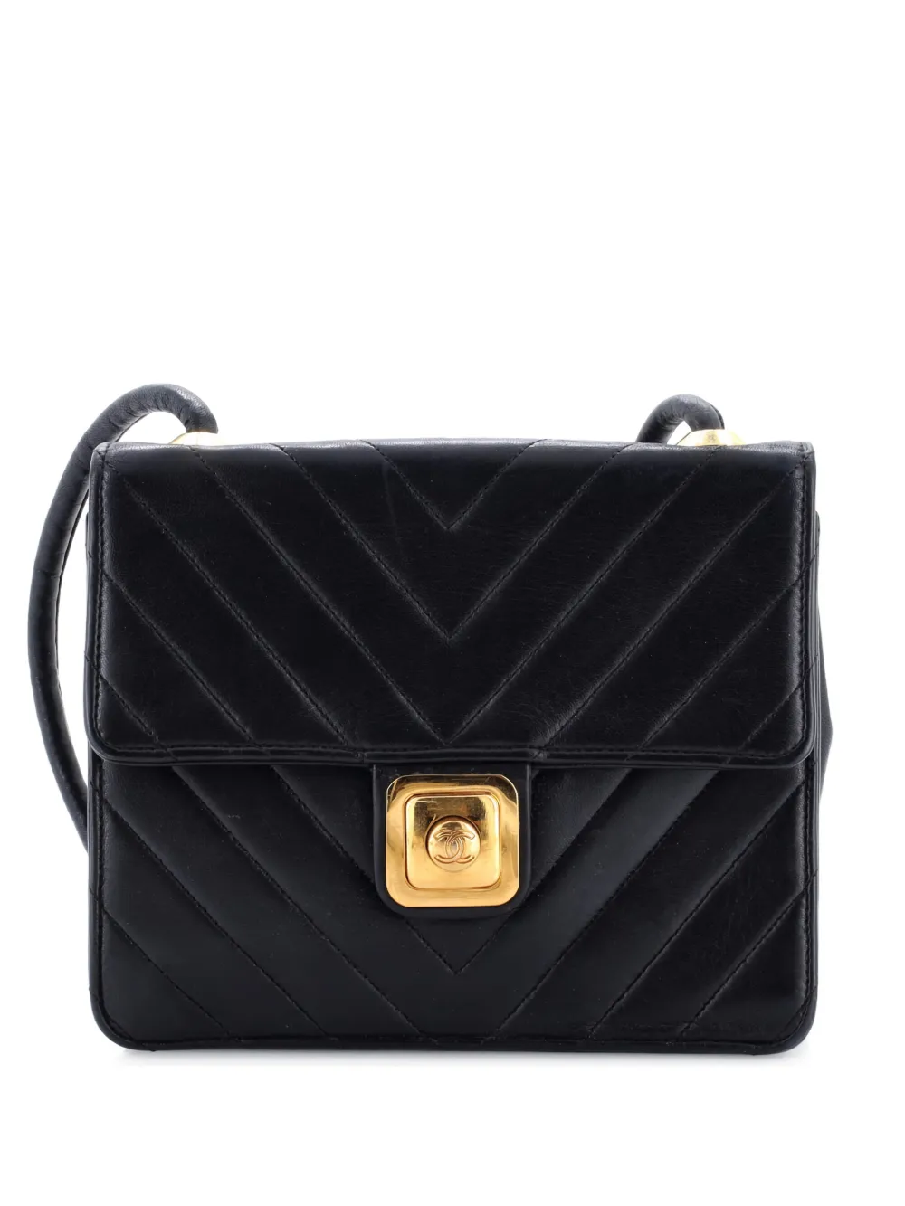 CHANEL Pre-Owned Push Lock Flap Bag Chevron Lambskin Small shoulder bag - Nero