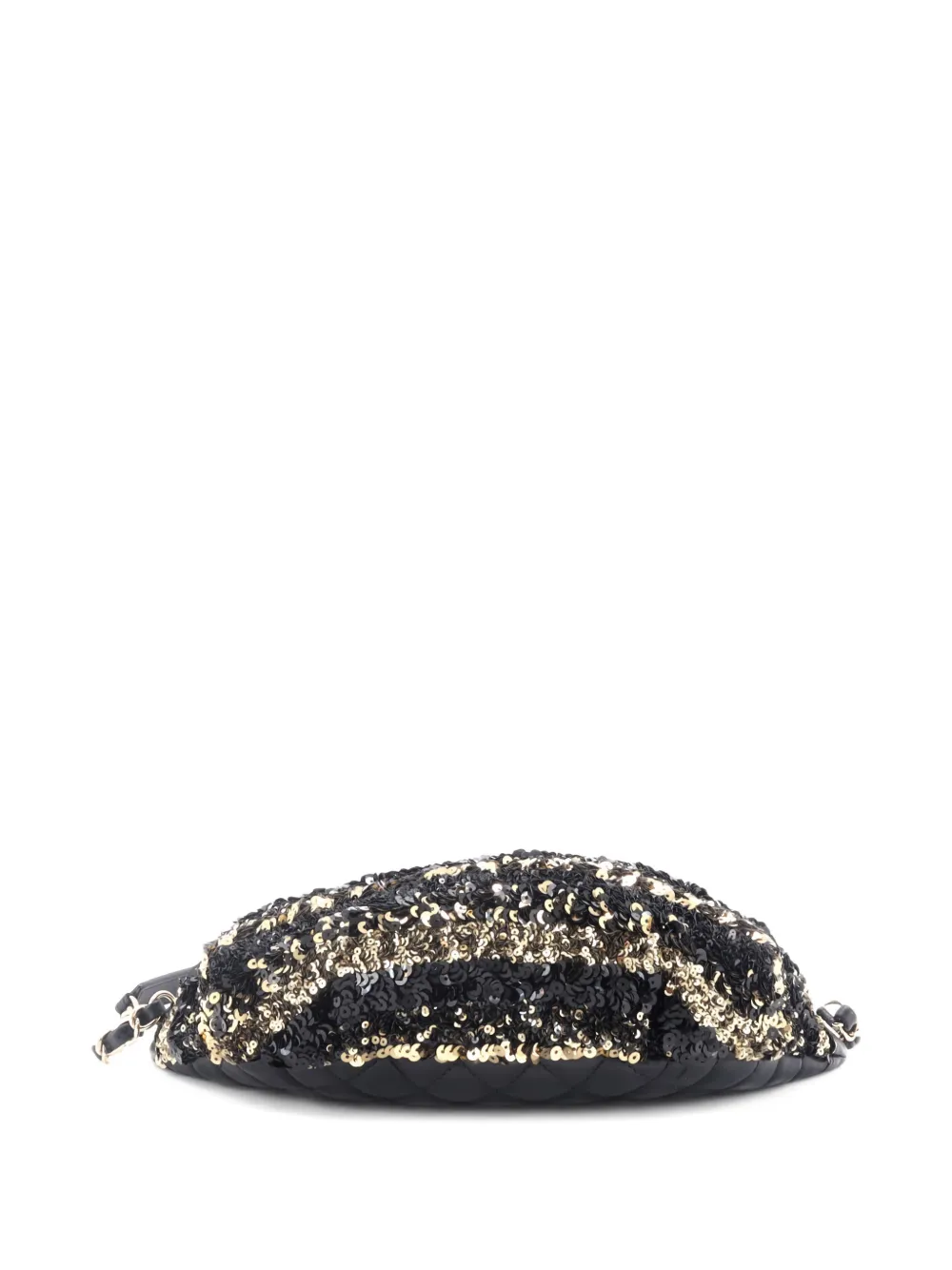 CHANEL Pre-owned Cc Charm Zip Waist Bag Sequins And Quilted Lambskin Belt Bag In Black