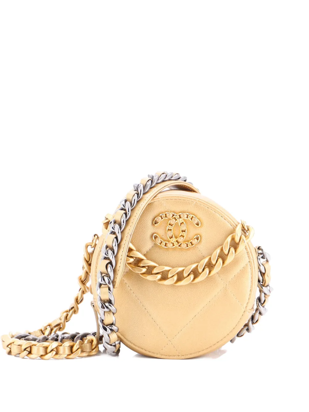 CHANEL Pre-Owned 19 Round with Chain Quilted Leather clutch bag - Oro