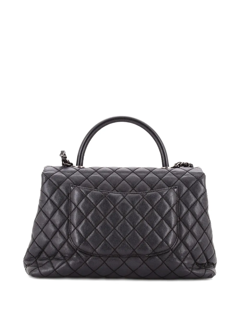 CHANEL Pre-owned Coco Top Handle Bag Quilted Caviar Medium Satchel In Black